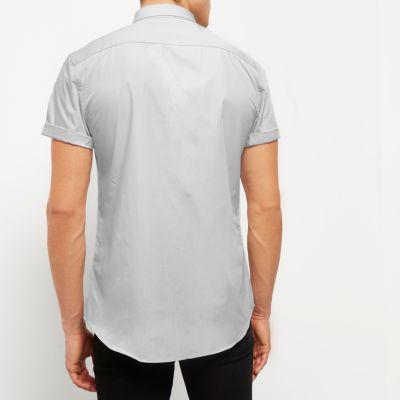 Grey smart slim fit short sleeve shirt